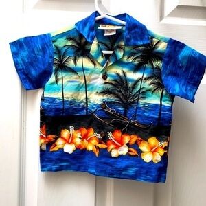 Winnie Fashion Hawaii Print Baby Button Front Short Sleeve Shirt- Size 12 Months